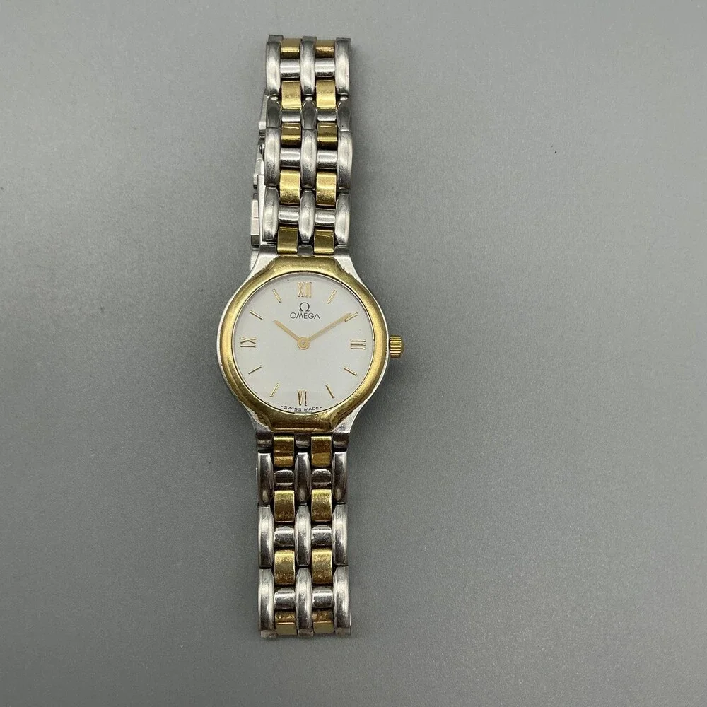Vintage Omega De Ville Womens Watch 23mm White Dial Two Tone New Battery 6.25